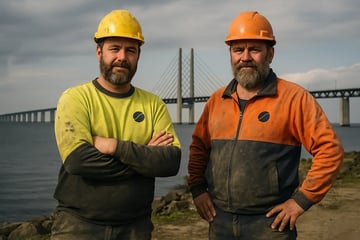 Två byggare som har ett bygg företag som växlat upp.